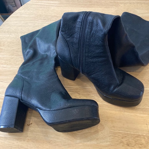 Jeffrey Campbell Black Leather Over-the-Knee Boots - Picture 2 of 3